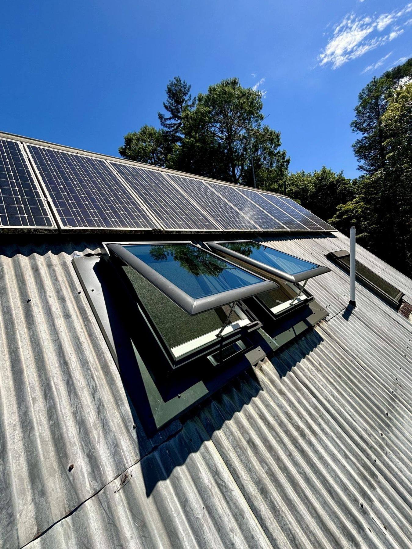 Twin VELUX skylights on a Colorbond roof, replacement install
