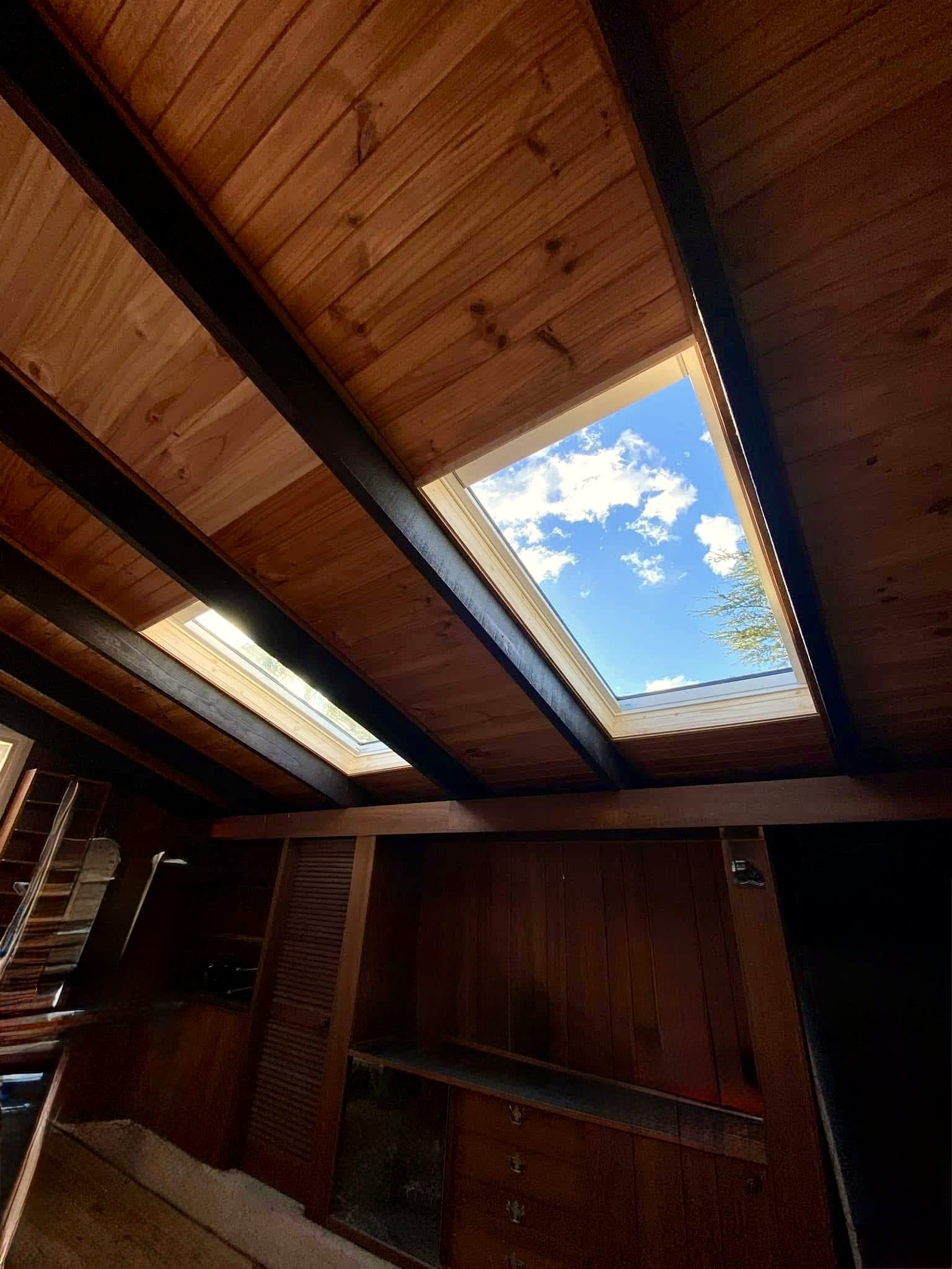 Raked timber ceiling skylights