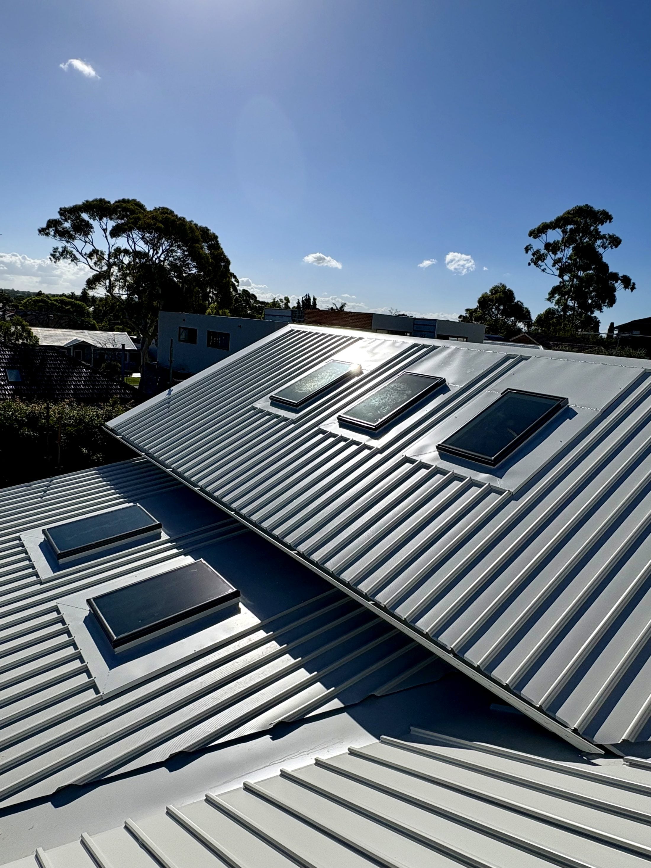Skylights set into a clip-lock Colorbond roof